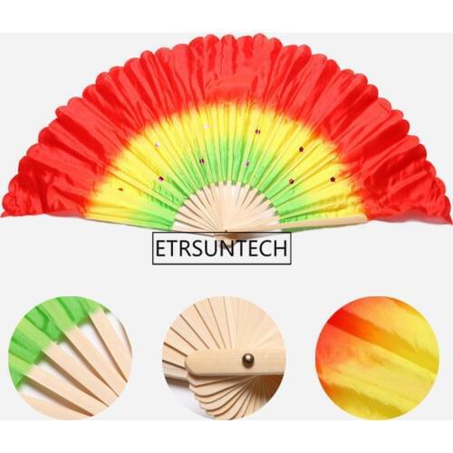Chinese Traditional Polyester Fans Veils with 2 sides Gradient color Stage Show Props Fans double-side different colors