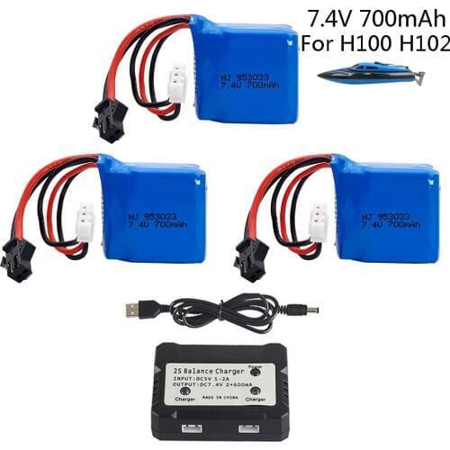 7.4V 700mAh Li-ion Battery with SM Balance Plugs charger for H100 H102 RC Boat S1 S2 S3 S4 S5 High Speed RC Boats Spare Parts