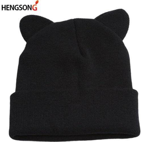 Lovely Warm Winter Casual Skullies Beanies Hat Hot Fashion Design Wool Cap Hat Gray White Cute Cat Ears Knitted Hat