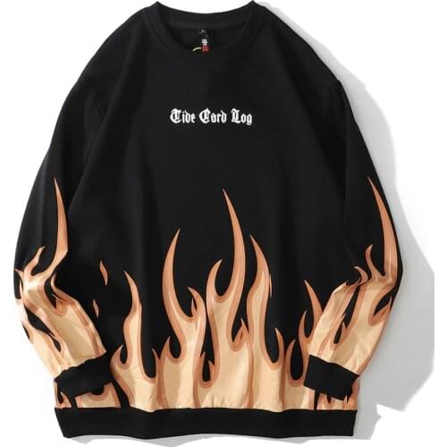 Hoodie Men Harajuku Flame Pattern Hip Hop Streetwear 2020 Autumn New 100% Cotton Oversize Sweatshirt O-neck Women Man Hoodies