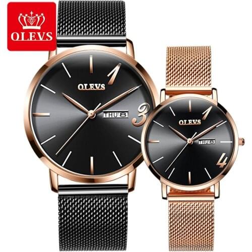 OLEVS 2021 Couple Quartz Watch 2863 Top Brand Calendar Waterproof Luminous Pointer Lover Watch Men And Women Business Clock Gift