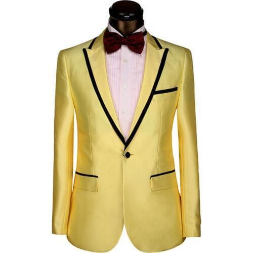 Center Vent Groomsmen Peak Lapel Groom Tuxedos Blue/Red/Yellow Mens Suits Wedding Best Man (Jacket+Pants+Tie+Hankerchief) B686