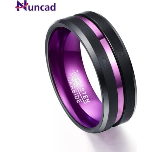 2019 8mm Width Purple Inner Ring Scrub Groove Men Rings Tungsten Carbide Anillos Para Hombres Male Fashion Jewelry Mens Ring