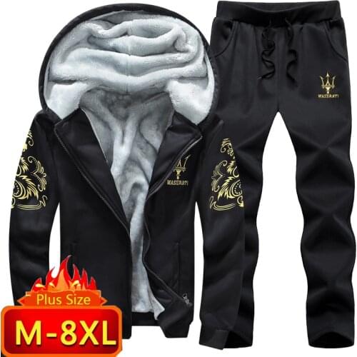 Winter Inner Fleece Hoodies Mens Sets Casual Hooded Warm Sweatshirts Male Thicken Tracksuit Jacket+Pant Men Moleton Masculino