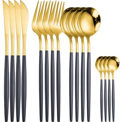 Cutlery Set 16Pieces Gold Tableware Stainless Steel Dinnerware Set Luxury Kitchen Dinner Set Eco Friendly Flatware Dropshipping