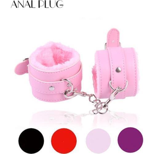 Handcuffs Restraints Bondage Tools PU Leather Furry Comfortable Flirting Tool for Beginners Sex Toys For Couple