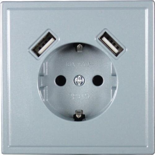 Wall electronic socket eu standard power outlet with dual home usb plug charger power socket with usb Grey color J5-01