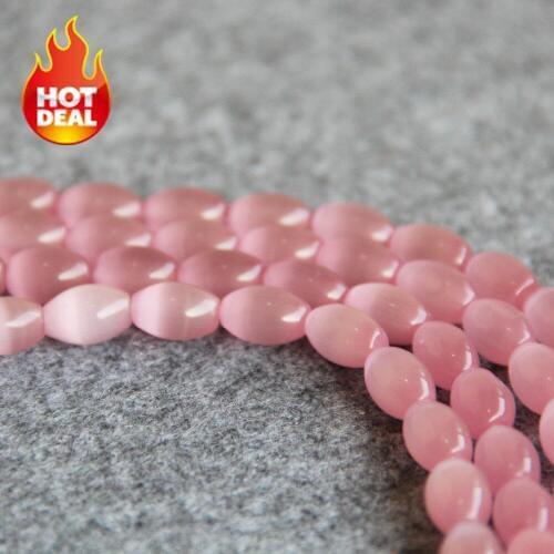 Accessory Craft Necklace 8x12mm Pink Chalcedony Glass Beads Mexican Cat Eye Granular Loose Women Girl Gift 14inch Jewelry Making
