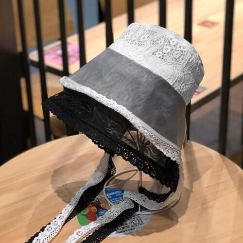 Summer Ins Black White Hollow Out Bucket Hat Women Fashion Sweet Lace Mesh Elegant Flat Top Sun Protectors Caps Outdoors