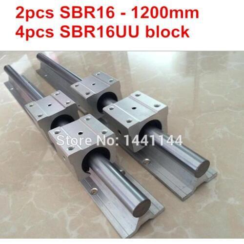 SBR16 linear guide rail: 2pcs SBR16 - 1200mm linear guide + 4pcs SBR16UU block for cnc parts