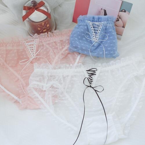 Sexy Lace Mesh Women Underwear Hollow Transparent Ribbon Breathable Female Panties Star Print Low Waist Girl Breifs Lingerie