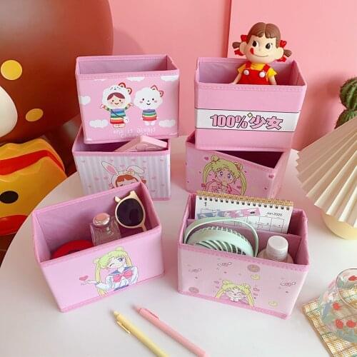 1pc Japan and South Korea beautiful girl desktop storage box non-woven pu girl heart desktop finishing storage box jewelry box