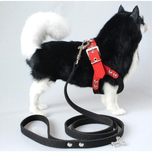 New Pet Dog Harness Soft Leather Dog Harness+ Leash Cute Glass Pattern Harness Attaching Strong Leash For Different Breeds S M L