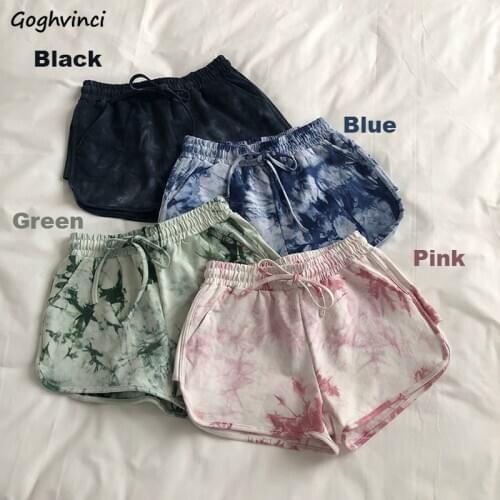 Shorts Women Tie Dye Side-slit Lacing Exercise Trousers Womens Joggers Retro Printed Casual Chic Breathable Bottoms Harajuku New