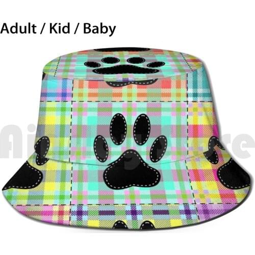 Dog Paw Pattern Quilt Print Sun Hat Foldable UV Protection Animal Paw Animal Paw Animal Paws Cartoon Paws Colorful Cute