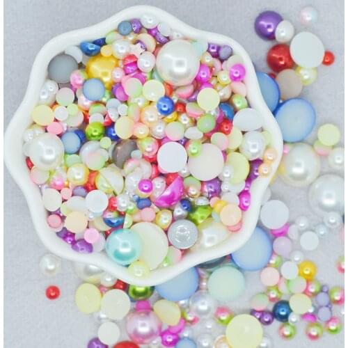 Mixed Sizes Resin Flat Back Multi-color Pearls Scrapbook Embellishment Beads Nail Decoration Paper Card Crafts Supplies