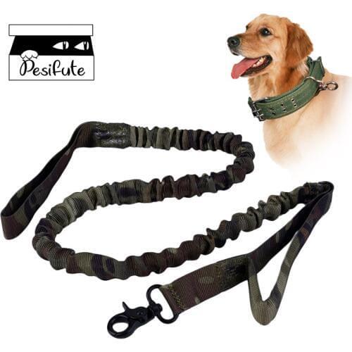 Military Outdoor Tactical Dog Bungee Leash Elastic Nylon Dog Leash Rope Dual Handle And Metal Buckle Equipment