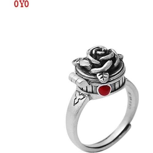 S925 silver jewelry gawu box ring Thai silver distressed open womens