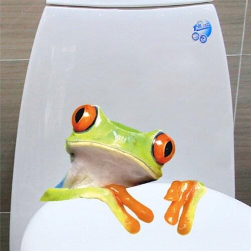 Funny Vivid Frog Toilet Stickers 3d View Animals Wall Mural Art Diy Home Decoration Pvc Car Decals Poster