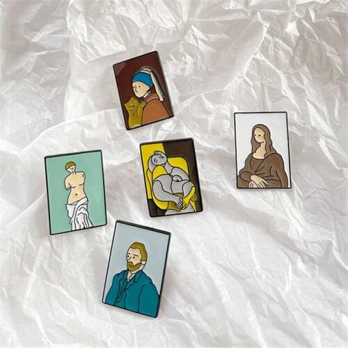 AOMU New Retro Personality Square Badge Abstract Art Mona Lisa Venus Colorful Oil Painting Stud Earrings for Female Jewelry