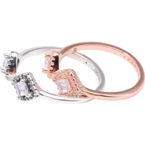 925 Sterling Silver pandora Ring Rose Square SParkle OPen Rings With Crystal For Women Birthday Wedding Party EuroPe Jewelry