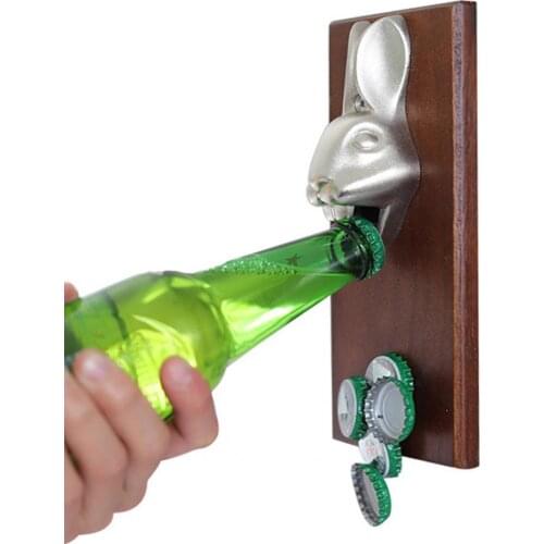 1PC Bottle Opener Multifunctional Wall Mounted Stainless Steel Innovative Delicate Rabbit Head Refrigerator Magnet for Kitchen