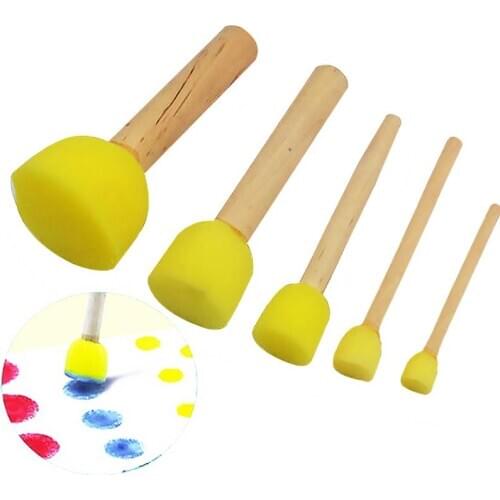 5Pcs/set Kid Sponge Paint Brush Original Wooden Handle Painting Graffiti Early Toy DIY Art Supplies Gifts