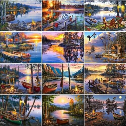 5D Diy Diamond Embroidery River Rhinestone Art Diamond Painting Boat Landscape Cross Stitch Nature Mosaic Home Decor Gift Bh174