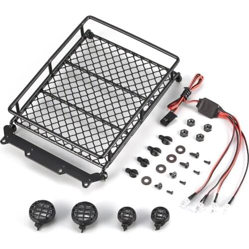 AX-513B Metal Roof Rack Luggage Carrier with LED Lights Bar for 1/10 RC Car Rock Crawler TAMIYA CC01 AXIAL SCX10 D90