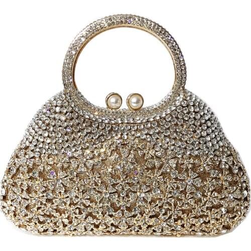 Shiny Rhinestones Evening Handbags Luxury Women Handmade Full Diamonds Clip Handle Bag Ladies Dinner ClutchBanquet Party Wedding