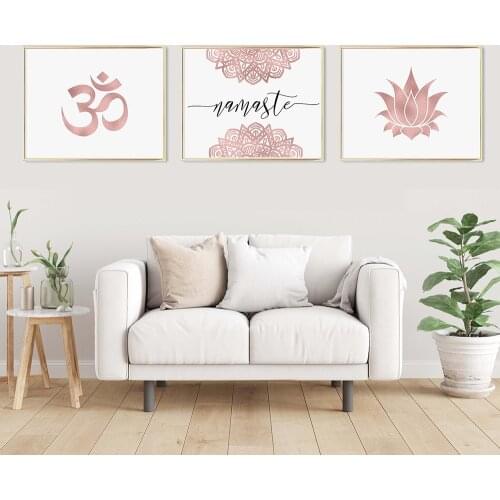 Bohemian Rose Gold Mandala Mindfulness Zen Wall Art Print Poster Picture Namaste Quote Canvas Painting Yoga Room Living Room