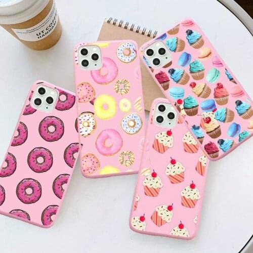 Cute donut cake dessert shell Phone Case Candy Color for iPhone 6 7 8 11 12 s mini pro X XS XR MAX Plus