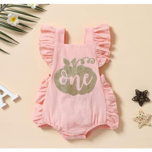Baby Pumpkin Sequins Romper Sleeveless Square Collar Backless Short Jumpsuit with Ruffles Cotton Baby Clothes 3-24Months