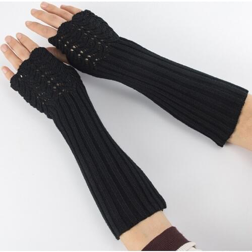 Elegant Women Fingerless Long Gloves Thumbhole Knit Arm Warmer Sleeve Elbow Length Soft Solid Color Mitten Winter 1 Pair