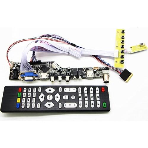 HDMI CVBS RF USB VGA Audio Video LVDS TV PC Controller Board + 40P Lvds Cable Kits for LP156WH4 1366x768 1ch 6 bit LCD Display