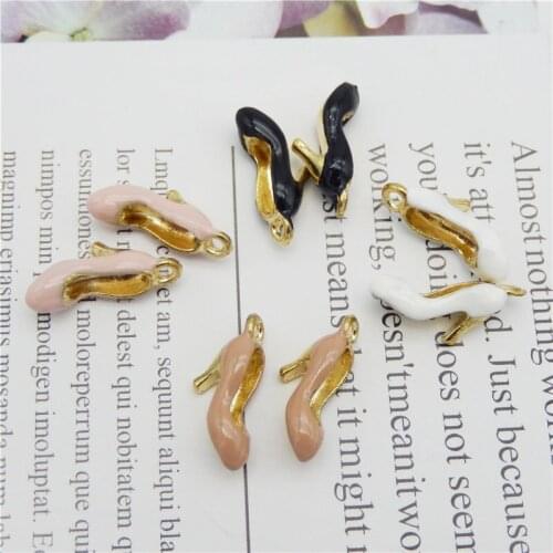 Julie Wang 4PCS Enamel High Heels Charms Gold Tone Small Women Shoes Alloy Earrings Bracelet Jewelry Making Accessory 4 Colors