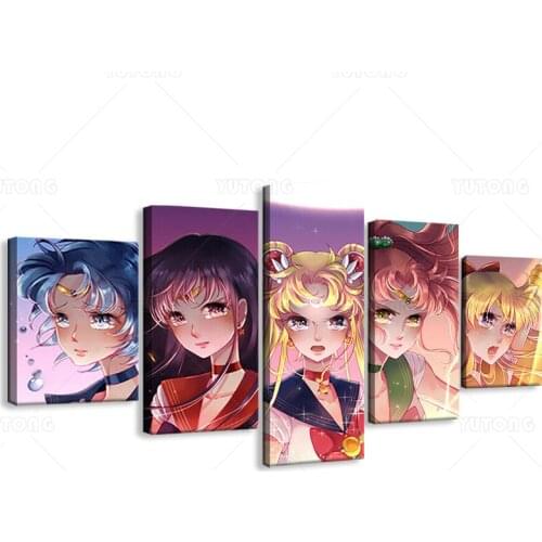 Paintings HD Print Sailor Moon Usagi Tsukino Silver Crystal 5 Piece Canvas Print Wall Art Pictures poster Home Decor 5 panel