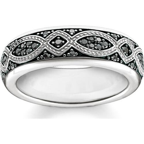 Silver Wave Line Black CZ Love Knot TS Rings, 2018 Fashion Chinese Knot Band Ring Thomas Style Jewelry Bijoux Gift for Women Men