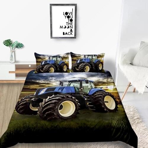 Tractor Bedding Set Single Fashionable Cool Dusk Grassland Duvet Cover 3D King Queen Twin Full Double Comfortable Bed Set