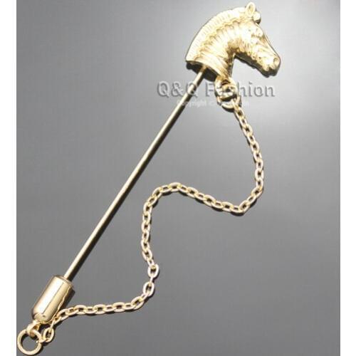 Western Men Vintage Gold Horse Head Chain Cowboy Lapel Stick Pin Tie Hat Brooch Jewelry New