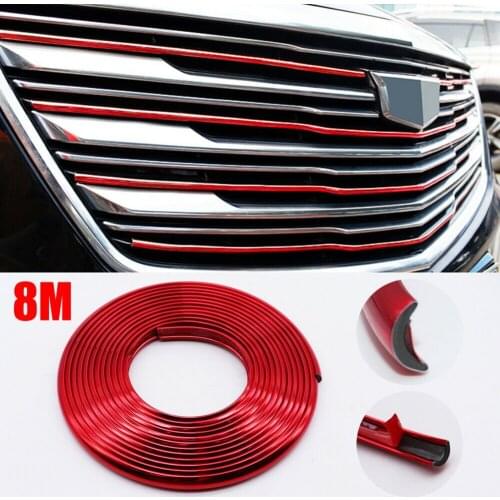 8M Red Trim Strip Car Bumper Protection Wheel Hub Ring Moulding Decoration Edge Red Car Trim Strip