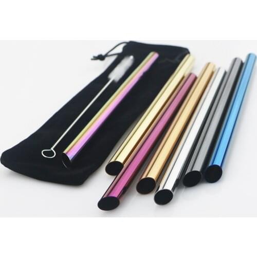Colorful Reusable Drinking Straw Set Wide 12mm Metal Straw 304 Stainless Steel Straw Pearl Milkshake Straw With Cleaner Brush