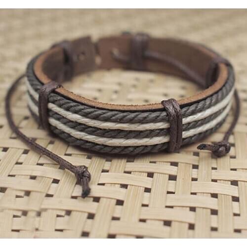 2017 Hot Sale Male Fashion Mens Bracelets Five Wax Ropes Handmade Leather Brown Color Bracelet