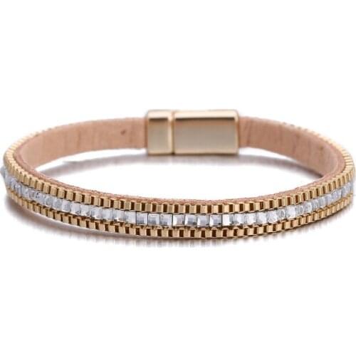 ORNAPEADIA Hot Sale Fashion Simple Bracelet for Women Two-color Elegant Chain Square Diamond Magnetic Clasp Bracelet Wholesale