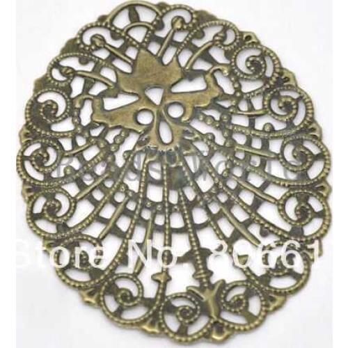 Best Quality 30 Pcs Bronze Tone Filigree Oval Wraps Connector Embellishments Jewelry Findings 61x48mm(W03474 X 1)