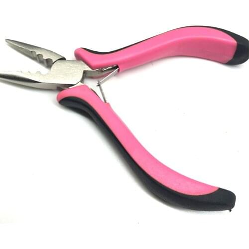 3 Holes Mini Plier For Micro Nano Ring Hair Extensions opener and Removal Tool Pink and Black Handle Remover Hair Plier