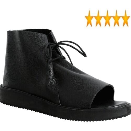 Platform 2021 New Vintage Men Genuine Leather British Rome Mens Summer Casual Open Toe Shoes Beach Sandals Boots