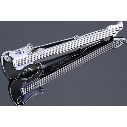 Mens silvery black guitar Tie Clip Pin Clasp Bar Metal Tie Clips For Mens Accessories High Quality Wedding Gift Brand Jewelry