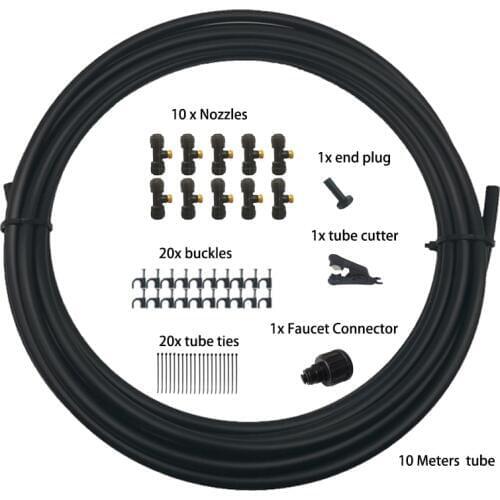 DIY 10M misting kits including 10pcs mist nozzles 10pcs nozzle fittings garden water misting cooling system