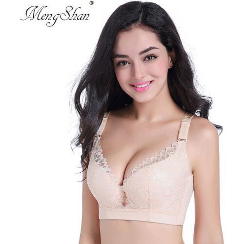 Gather large underwear Thin cotton cup sexy lace push up bra Two steel brackets Breast collection lingerie femme big size bra